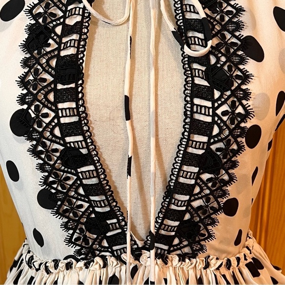 Evarae Alegra Polk Dot Lace Trim Maxi Dress Sz-2 - Picture 6 of 13